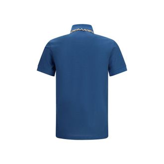 Burberry Check-Trim Cotton Polo Shirt - Blue