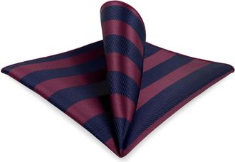 Shlax & Wing Mens Pocket Square Silky Touch Red Navy Blue Burgundy Striped Hanky for Wedding Party