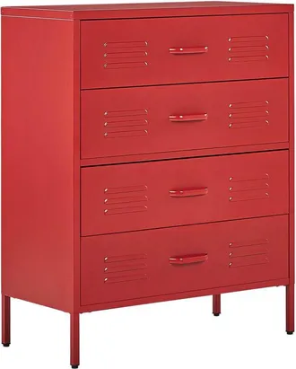 Beliani C&oacute;moda metal rojo