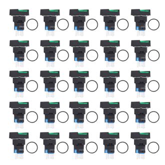 OEM Interruptor Pulsador Autoblocante Cuadrado De 16 Mm Con Led Verde, 24 V - Kit De 25 Piezas