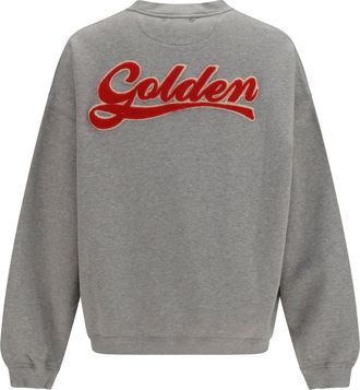 Golden Goose Mens Oversized Crewneck Sweater With Lettering On The Back Alluminium Melange Gray Cotton Sweatshirts