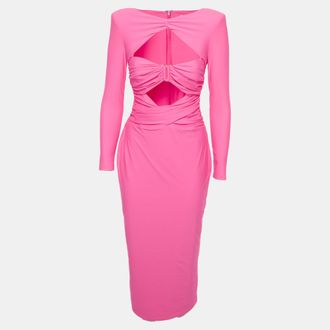 Self Portrait Pink Jersey Cut Out Ruched Midi Dress