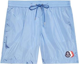 Moncler Logo Patch Swim Trunks in Blue Jasper at Nordstrom, Size Xx-Large