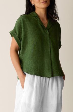 Eileen Fisher Notch Collar Organic Linen Top in Field at Nordstrom, Size X-Large