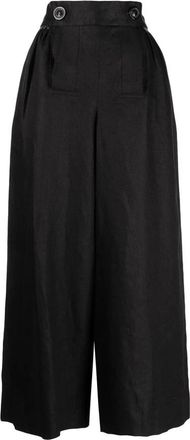 Maison Margiela Zwarte Linnen Broek - Dames - Wijde Broeken - Zwart - 2XS - Linnen - Broeken