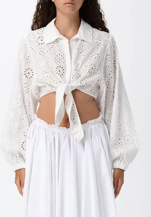 MC2 Saint Barth Camicia cropped in pizzo Sangallo con maniche a palloncino