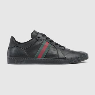 Gucci Mens Stretch Low-top Sneaker, Black, Leather