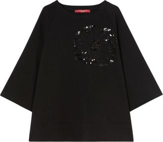 Marina Rinaldi Truien & Vesten, Dames, Zwart, L, Katoen, Sprankelende Boxy Gebreid met Borduurwerk