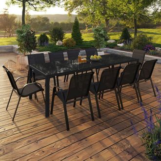 IDMarket Conjunto De Muebles De Jard&iacute;n Madrid Mesa 240 Cm Y 10 Sillas Apilables Negro