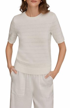 DKNY Sequin Elbow Sleeve Cotton Blend Sweater in Cream at Nordstrom, Size X-Large