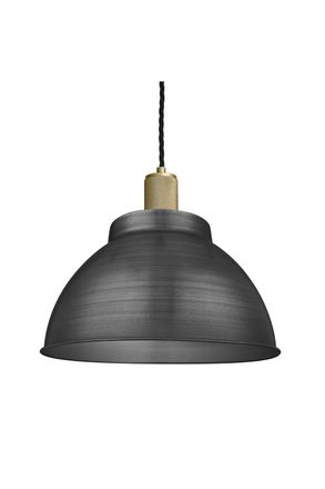 Industville Knurled Dome Pendant, 13 Inch, Pewter, Brass Holder