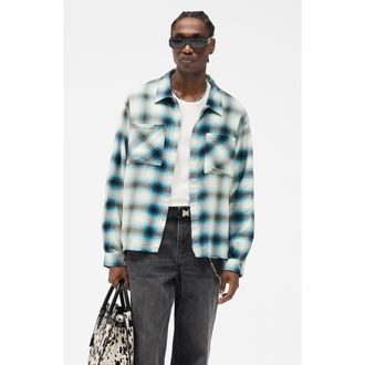 Represent Sun Bleached Cotton Flannel Button-Up Shirt in Cloud at Nordstrom, Size Xx-Large