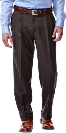 Haggar mensHD00219Eclo Stria Gab Expandable Waist Pleat Front Dress Pant Dress Pants - Brown - 34W x 34L
