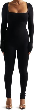 Naked Wardrobe Square Neck Long Sleeve Jumpsuit in Black at Nordstrom, Size X-Small
