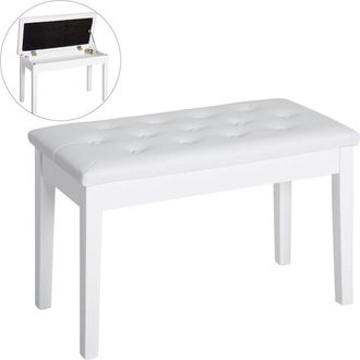 HOMCOM Homcom Banco De Piano Con Almacenamiento, Banqueta De Piano Con Asiento De Cuero Sint&eacute;tico, Patas De Madera, Carga M&aacute;xima 200 Kg, 76x36x50 Cm, Blanco