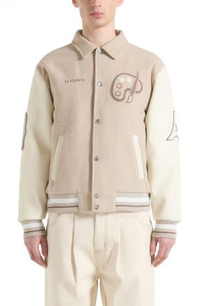 Mani&egrave;re De Voir Le Galerie Wool-Blend Varsity Jacket in Beige at Nordstrom, Size Xx-Large