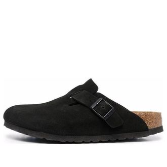 Birkenstock (WMNS) Birkenstock Boston Soft Footbed Suede Leather Narrow Fit Mules Black 660473