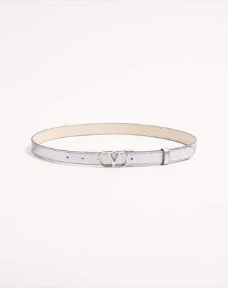 Valentino Garavani Cintura VLogo Signature In Vitello Laminato 20 Mm Donna SILVER 065