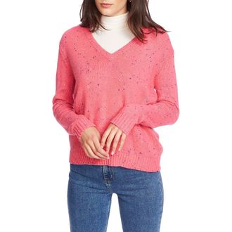 Court & Rowe Nep Flecked V-Neck Sweater in Vivid Pink at Nordstrom, Size X-Small
