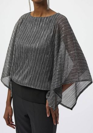 Joseph Ribkoff Sequined Metallic Layered Top In Black/silver