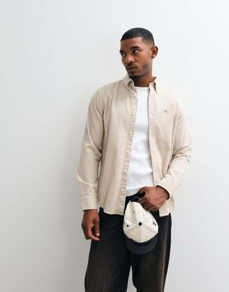 GANT camicia regular fit in velluto a coste beige-Neutro