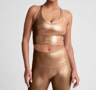 Beyond Yoga On The Up Cropped Tank Top In Liquid Foil Copper