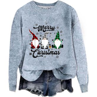 Generic Christmas 2025 Knitted for Women Santa Funny Tops Xmas Pattern Pullover Sweatshirt Casual Long Sleeve Sweater (b-Sky Blue, XXL)
