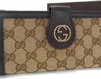 Gucci Brown Gg Canvas Leather Long Wallet (Bi-Fold) (Pre-Owned)