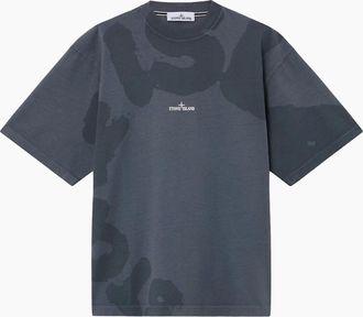 Stone Island Mens All Over Tonal Logo T-Shirt Blue - Grey - Size: 44