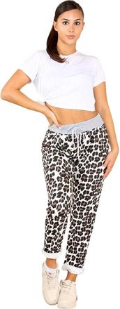 Generic Faozo Womens Italian Printed Turn Up Trouser - Ladies Floral Elasticated Waistband Causal Summer Drawstring Pant with Side Pockets Gym Running Workout