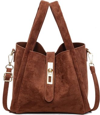 Generic Cymwer Faux Suede Bucket Bag Hasp Closure Hobo Bag Small Tote Bag for Women (Brown)