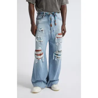 Amiri Flannel Repaired Baggy Jeans in Surfrider Indigo at Nordstrom, Size 34