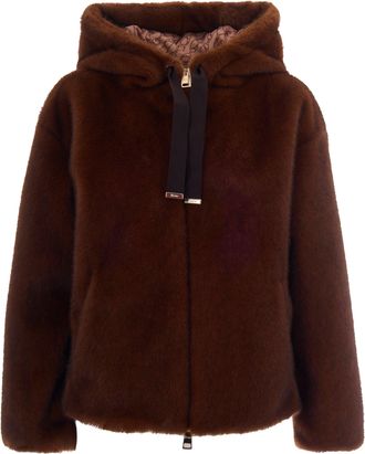 Herno Dark Brown Soft Faux Fur Bomber Jacket