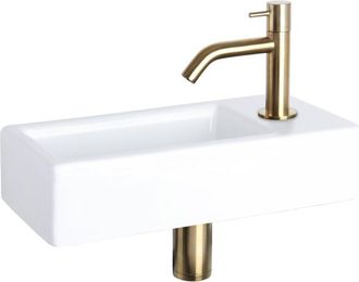 Differnz Hura fonteinset - 38.5x18.5x9cm - Rechthoek - 1 kraangat - Goud mat gebogen kraan - Keramiek Wit