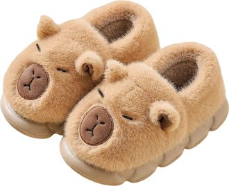 Generic Capybara Plush Slippers for Kids, Winter Animal House Slides, Soft Warm Shoes for Indoor Outdoor (Khaki-Upgrade, UK child, Little Kid, 12.5, Numeric R