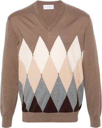 Ballantyne argyle intarsia-knit jumper - men - Cotton/Cashmere - 50 - Brown