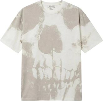 Alexander McQueen T-shirt met schedelprint - Dames - Tops - Beige - Maat: L Katoen