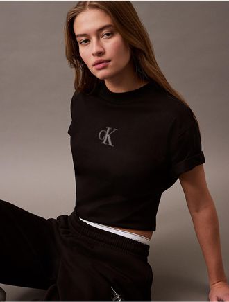 Calvin Klein Jeans Calvin Klein Womens Monogram Cropped Relaxed T-Shirt - Black - XL