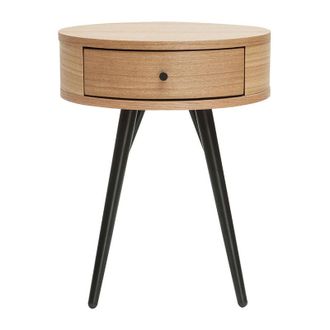 Miliboo Mesilla De Noche Vintage Redonda De Madera Clara Y Metal Negro Koral