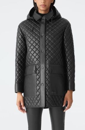 Mackage Litzy Quilted Hooded Leather Jacket in Black at Nordstrom, Size Medium