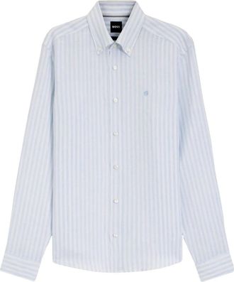 HUGO BOSS Liam Shirt - Heren - Casual Overhemden - Blauw - S - Linnen - Overhemden