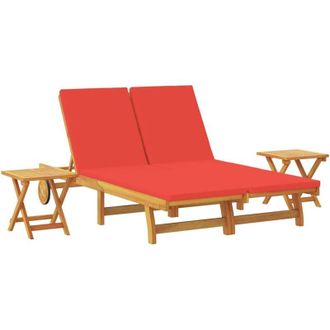 vidaXL Sun Lounger Reclining with Cushion Red Solid Acacia Wood vidaXL