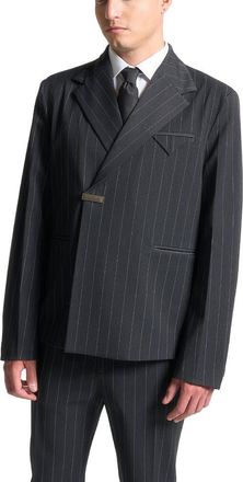 Mani&egrave;re De Voir Gaston Double Breasted Pinstripe Suit Jacket in Grey at Nordstrom, Size X-Small