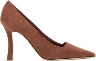 Manolo Blahnik 105 mm Moira suède pumps met puntige neus - Bruin