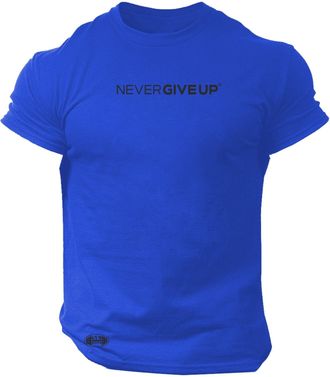 Generic Never Give Up T Shirt Gym Monster Clothing Bodybuilding Training Workout Exercise Boxing MMA Top - Black Print (UK, Alpha, M, Regular, Regular, Blue)