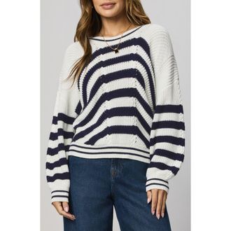Splendid Vienna Chevron Cotton Sweater in White/Navy Blue at Nordstrom, Size X-Small