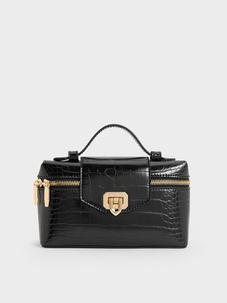 Charles & Keith Arwen Croc-Effect Top Handle Vanity Bag
