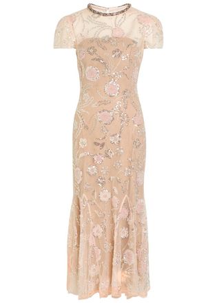 Self Portrait Embellished Floral-appliqu&eacute;d Organza Midi Dress - Pink - 14 (UK14 / L)