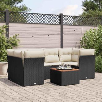 vidaXL Set De Comedor De Jard&iacute;n 7 Pzas Y Cojines Rat&aacute;n Sint&eacute;tico Negro Vidaxl