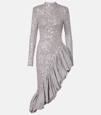 Rotate Sequined asymmetric midi dress